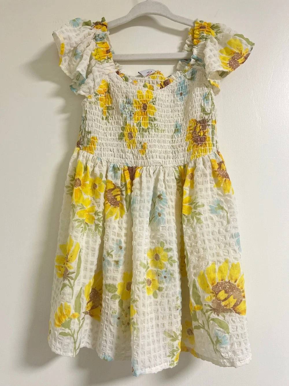 Old Navy Sunflower Printed Flutter-Sleeve Smocked Dress & Matching Cardigan 3T